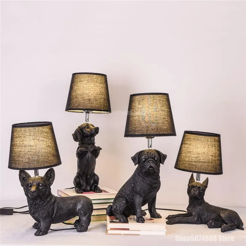 Lampes de table Moderne Résine Chiot Pour Chambre Animal Chien Lampe De Bureau Chevet Nuit Stand Luminaires Led Lit Salon Maison Déco