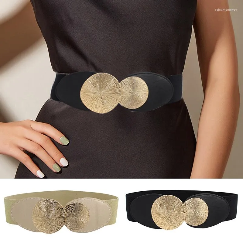 Belts Slim Stretch Belt Elastic Wide Waist Metal Big Small Round Shape Buckle Skirt Dress Coat Decorative Seal Waistband