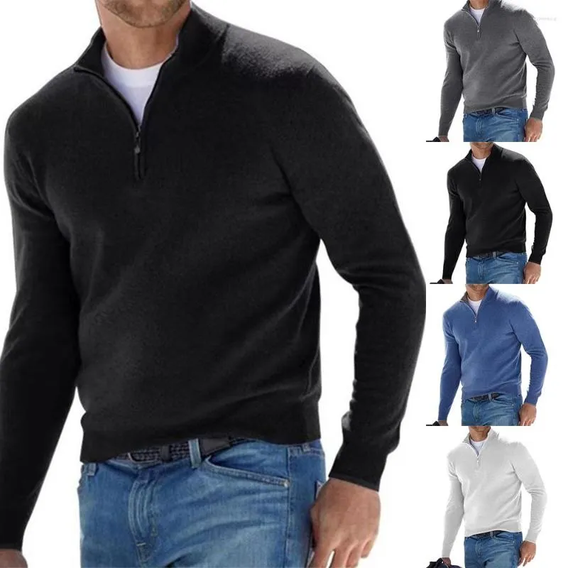 Herrenpullover Herren-Pullover mit Viertelreißverschluss, dicker Pullover, Winter, warm, langärmelig, lässig, lockere Sweatshirts