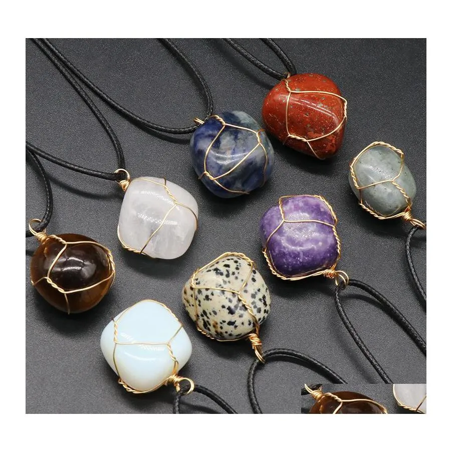 Arts et artisanat Natural Crystal Irregar Stone Ball Charms Pendants Pendants Fil Embap￩ Amethyst Tiger Eye Stones Bijoux ￠ la mode Making Spor Dhjlx