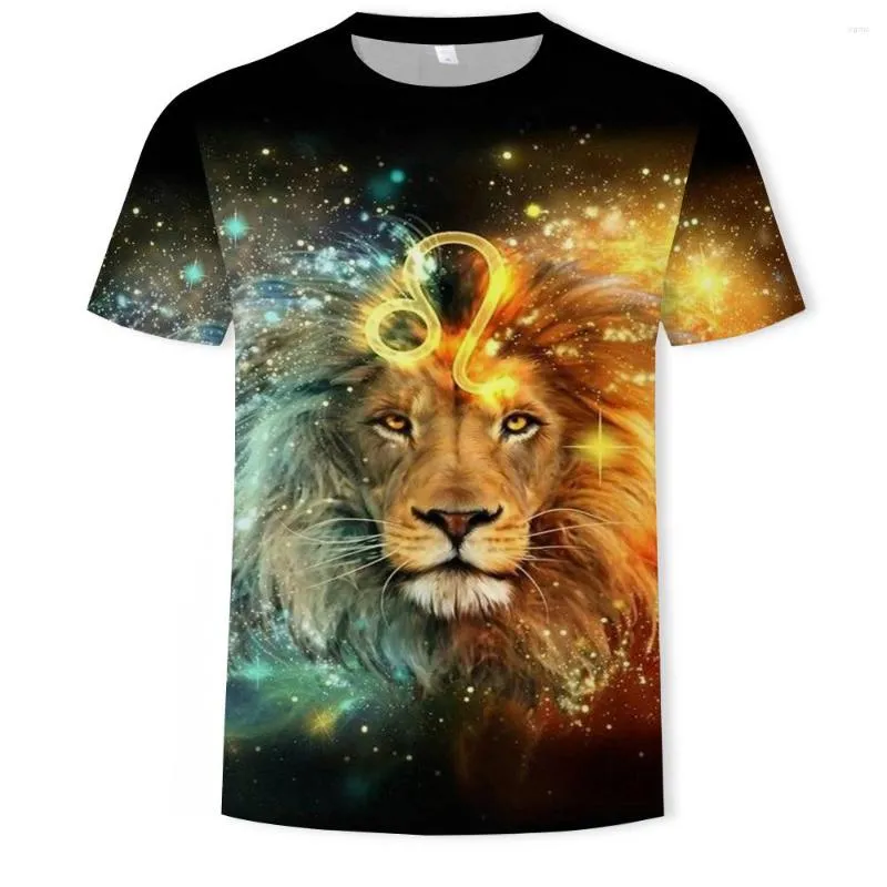 Мужские футболки для летних повседневных с коротким рукавом Fun 3D Lion Print Fusm Print Fashion Trend Personalt