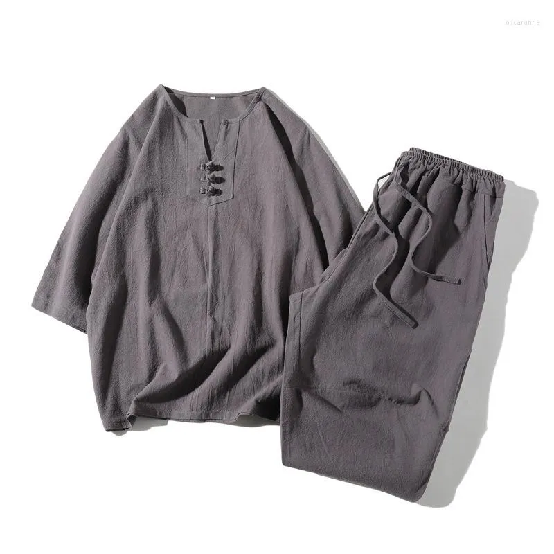 Abbigliamento etnico Stile giapponese Uomo Kimono T-shirt a maniche corte Pantaloni Due pezzi Taglie forti Top Pantaloni Abiti Harajuku Yukata Cardigan