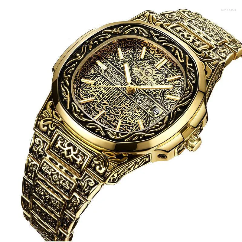Montres-bracelets de luxe hommes montres Quartz mâle horloge motif en relief en acier inoxydable bracelet de montre Relogio Masculino femmes