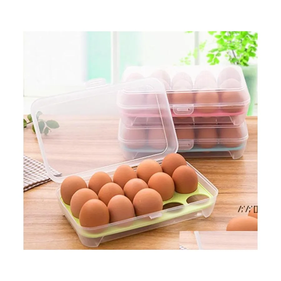 Altra organizzazione di stoccaggio per la cucina Scatola per uova in plastica Organizzatore per frigorifero Conservazione di 15 contenitori per uova Scatole per contenitori portatili per esterni Pa Othl8