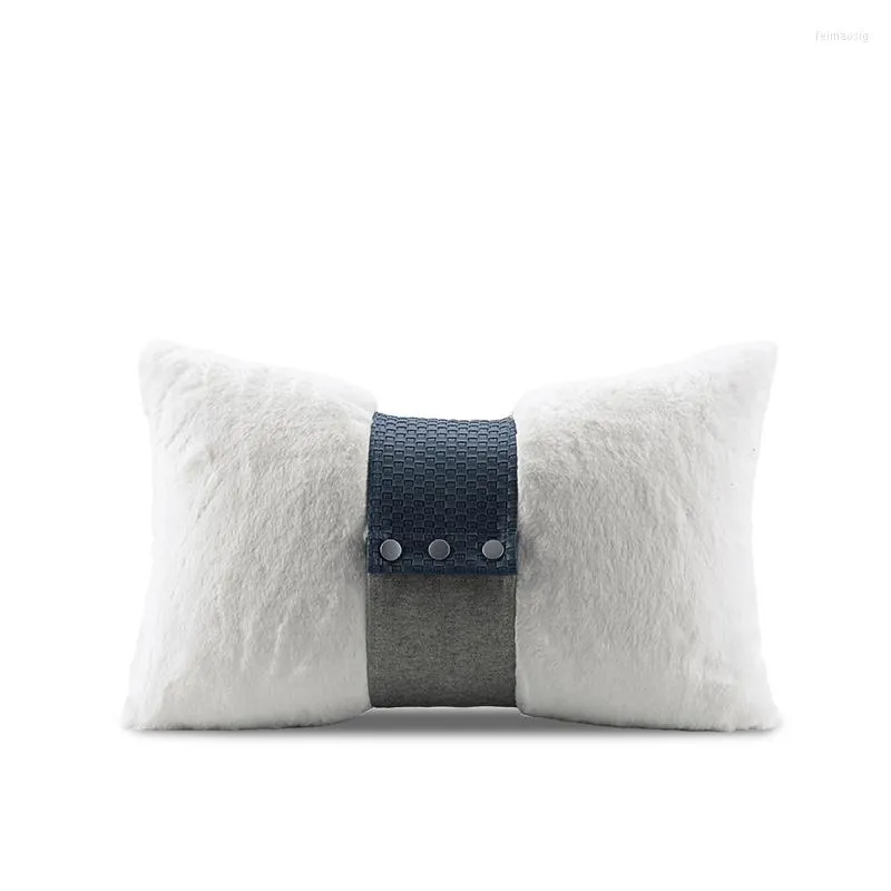 Pillow Fur Decorative Cover For Living Room Nordic Leather Patchwork Waist Pillowcase Home Decor Sofa S 45x45cm 30x50cm