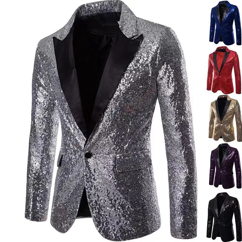 Золотое мужское пальто для выступлений, мужской костюм с блестящими блестками, пиджак, смокинг на одной пуговице для вечеринки, свадьбы, банкета, выпускного вечера, X0615