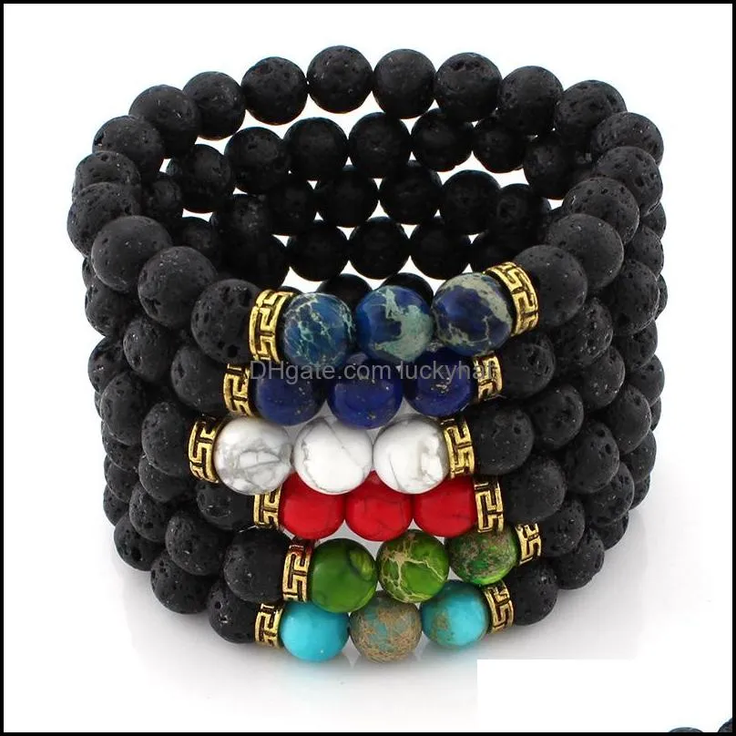 Kościa 6 Designs Lava Rock Beads Charms Bracelets Damskie olejek eteryczny Dyfuzor Kamień Naturalny Bieć dla mężczyzn Chakra Rzemiosła biżuteria OTY3Y