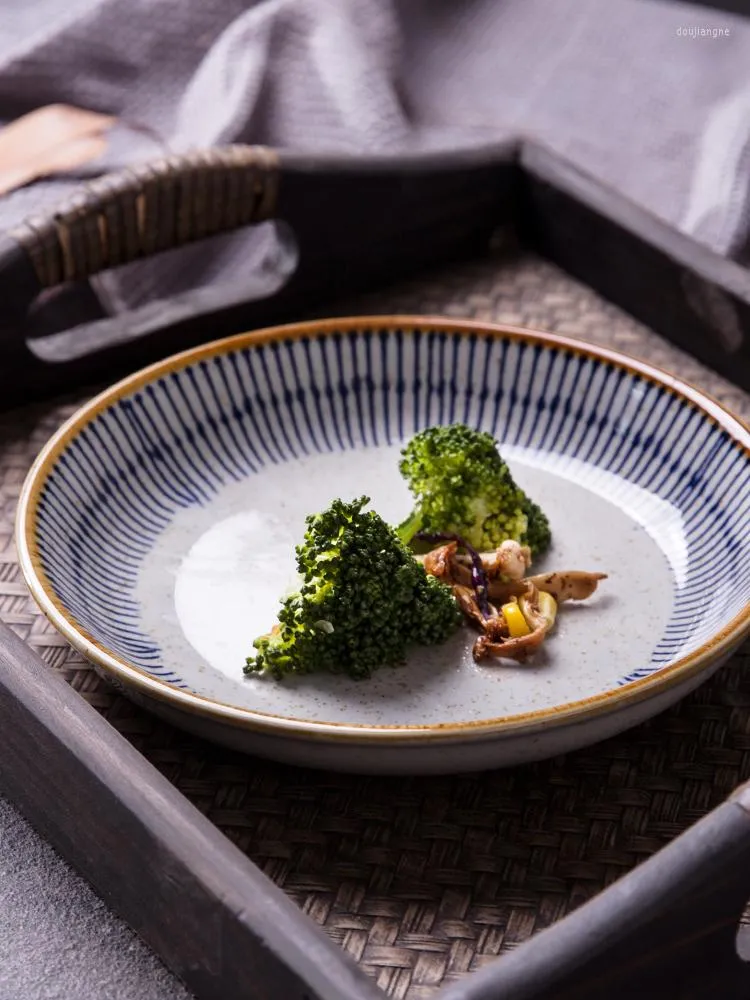 Assiettes Chine Assiette en céramique de couleur sous-glaçure Plat rond de 8 pouces Deep Japanese Special Restaurant Vaisselle Commerciale