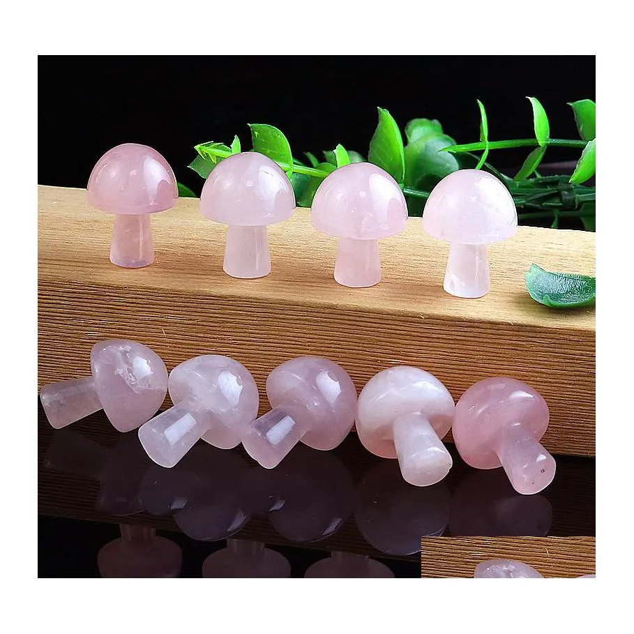 Kunst en ambachten 20 mm roze kwarts mini paddestoelplant Standbeeld natuursteen snijwerk huisdecoratie kristal polijsten polishing edelstenen sport2010 d dhge9