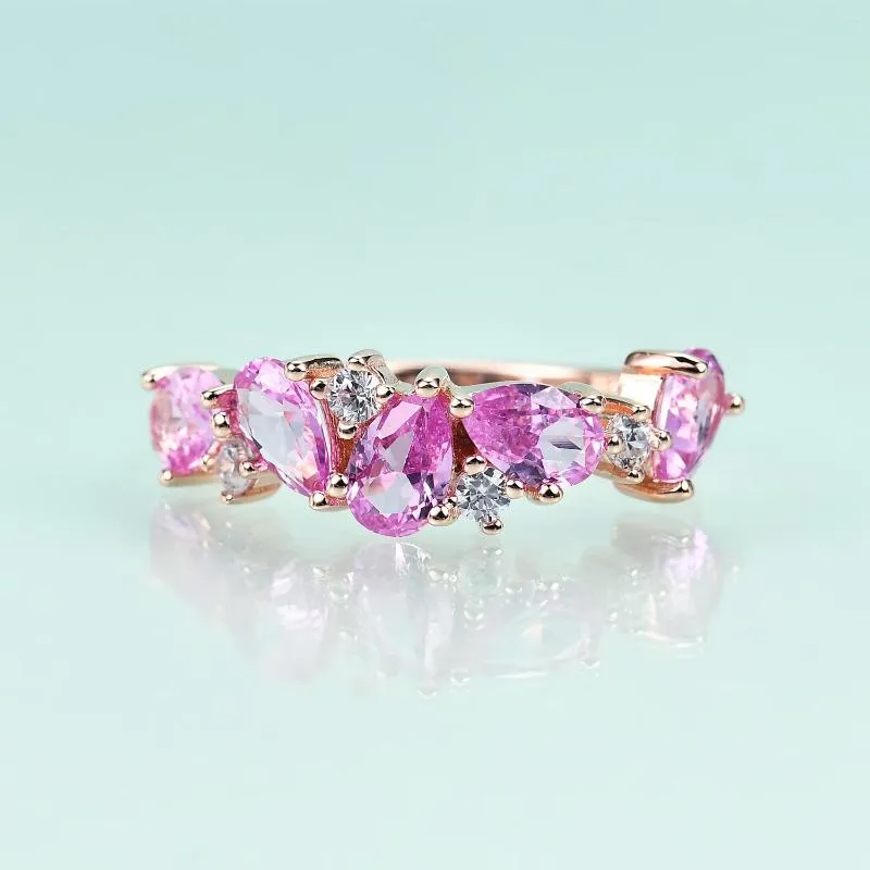 Cluster Rings Gem's Beauty Cheio de ouro rosa 925 prata esterlina semi-eterno laboratório rosa safira aliança de casamento joias finas presente para mulheres