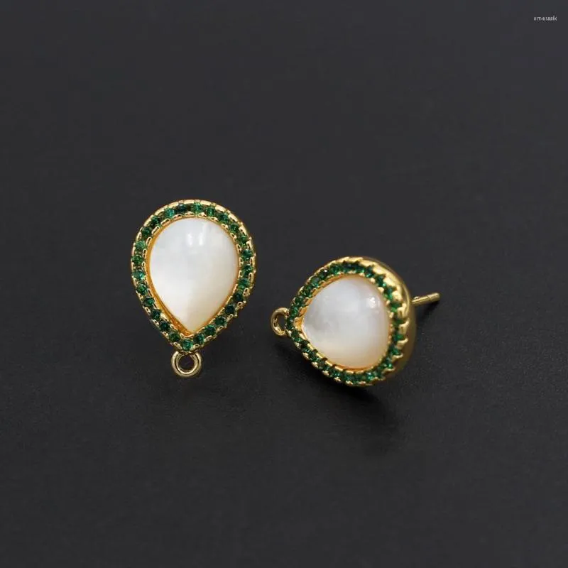 Серьги с болтами 1PAIR Tiny Drops White Pearl Shell Post Connectors Линкеры зеленые CZ Gold Plated Diy для женщин Bridal