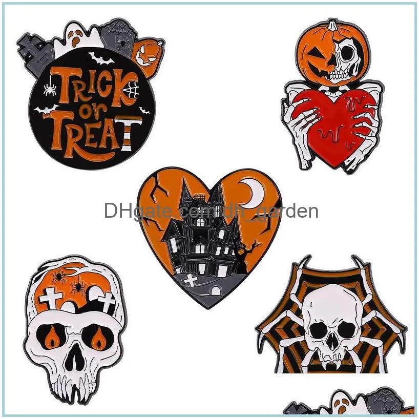 Pins Brooches Halloween Enamel Brooch Pins Skeleton Spooky Pumpkin Badge Gothic Jewelry 1469 E3 Drop Delivery Dhgarden Dhdkp