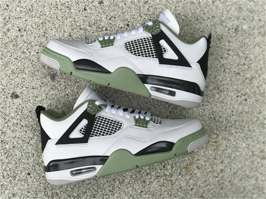 Shoes 4 WMNS Seafoam 4s Oil Green White/Seafoam-Dark Ash-Neutral Grey Women Sports Sneakers Original Size US7-13