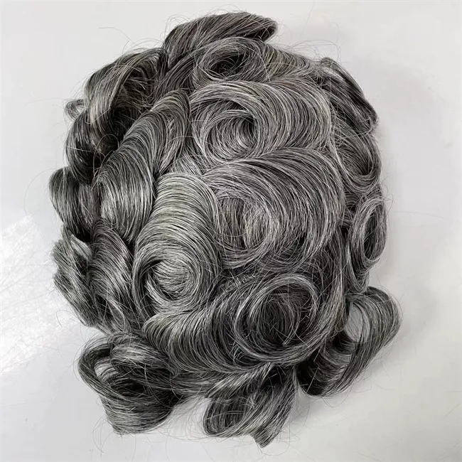 Peça de cabelo humano virgem brasileira 8x10 1b/cinza Q6 Toupe de renda suíça para homens velhos