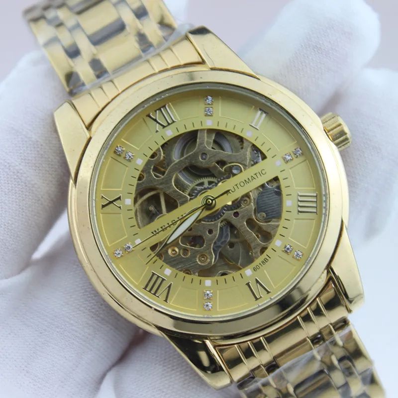 럭셔리 남성 및 여성 시계 중공 침투 상감 다이아몬드 발광 방수 스테인리스 스틸 기계식 시계