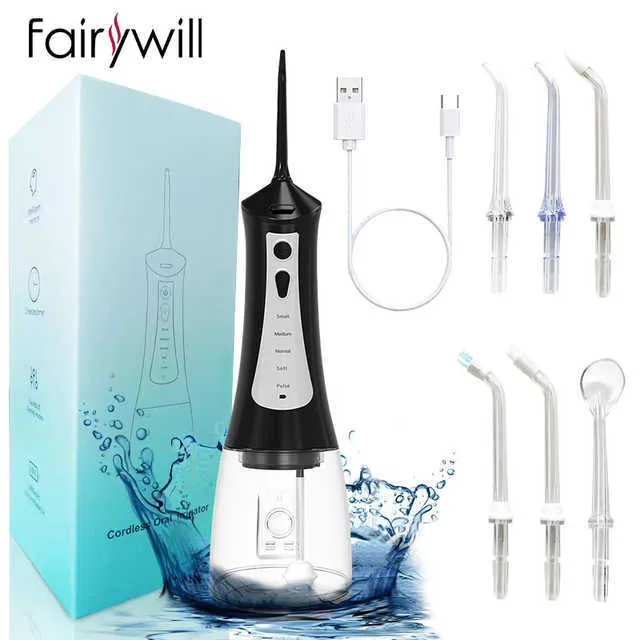 Orale irrigators Andere hygiëne Fairywill Nieuwe 350 ml draagbare USB oplaadbaar tandheelkundig water flosser jet tanden reiniger met 6 jets 221215