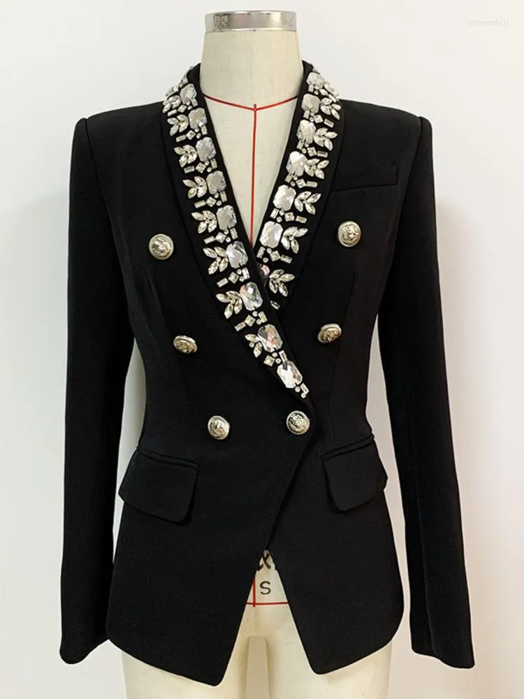 Costumes pour femmes XFPV 2022 veste de créateur de mode femmes diamants Strass perles Double boutonnage col châle Blazer SM1466