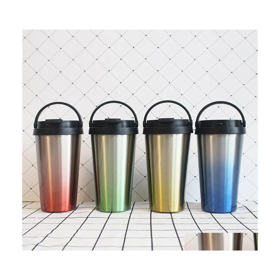 Tumblers 450 ml Coffee Thermos Cup Rostfritt stål Gradient Vakuum Insation Bilmuggar Drop Leverans Home Garden Kitchen Dining Bar Drin Dhra0