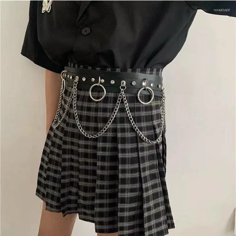 Belts Arrival High Waist Black Chain Pleated Skirt Rock Punk Gothic Harajuku Mini Skirts Girl Japanese Short