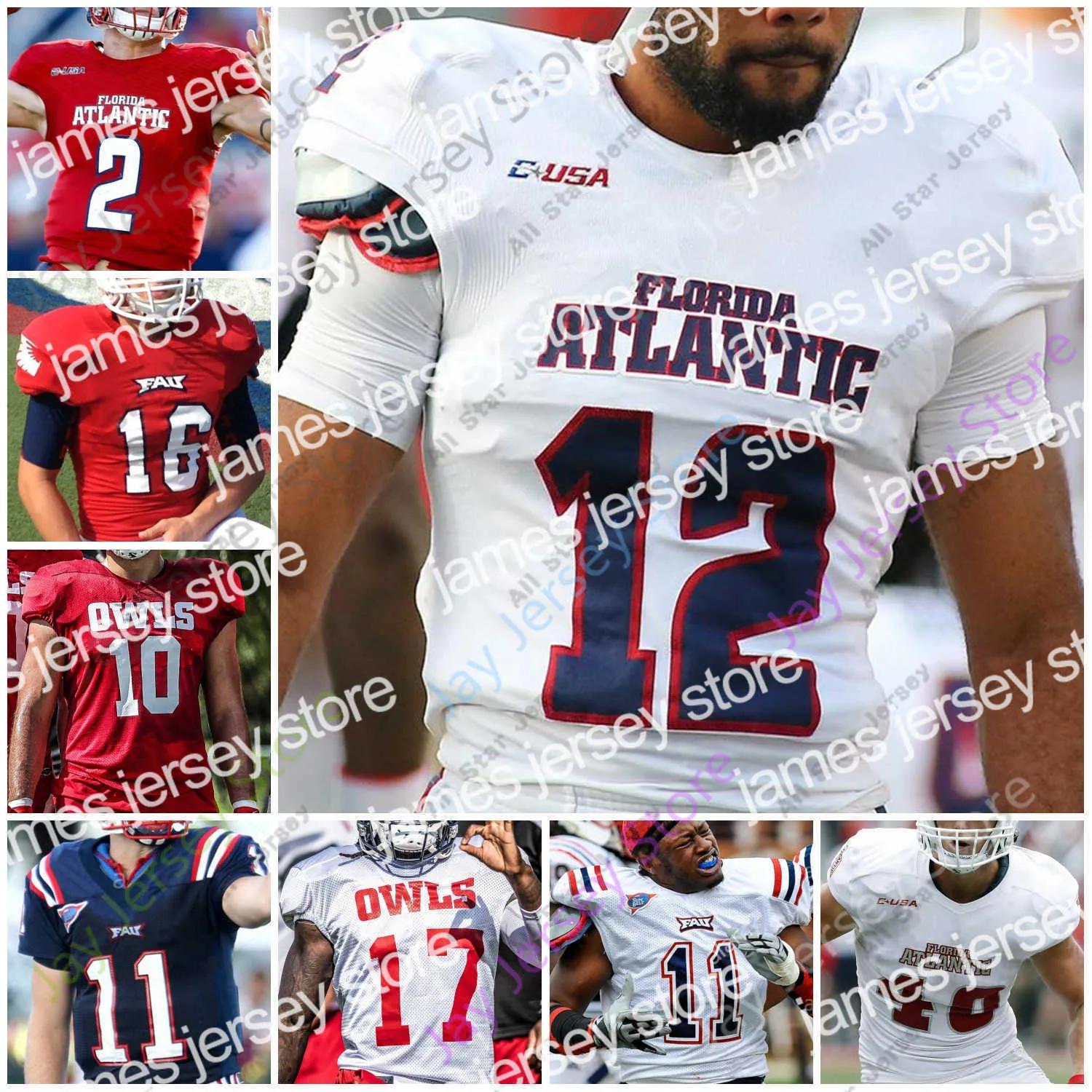 Football Jerseys Football Jerseys Custom Florida Atlantic Owls FAU Football Jersey NCAA College Akileis Leroy James Charles Ray Ellis Tim Bonner Kerrith