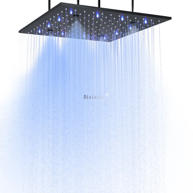 Matte Black Rainfall Shower Head - 16 Inch 304 Stainless Steel LED ...