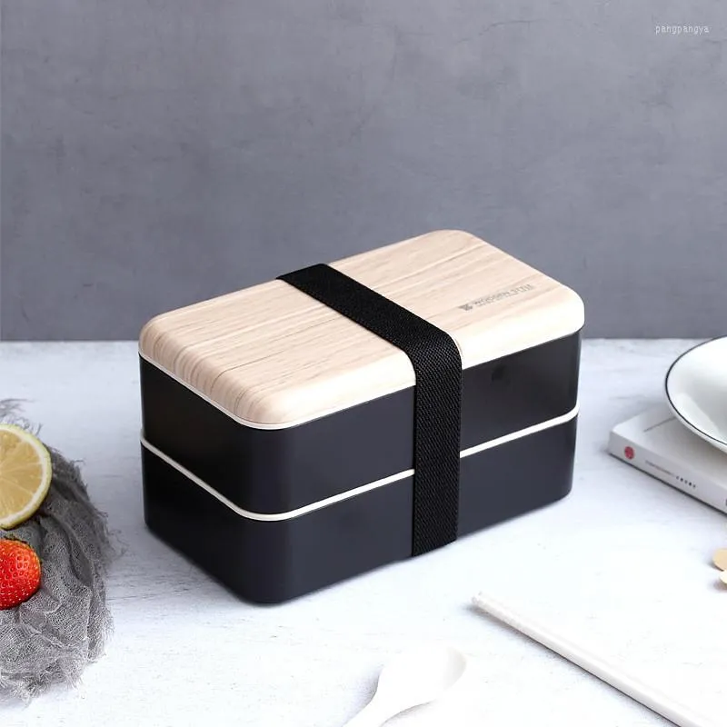 Dijkartikelen Sets Fashion Cover Lunch Box met lepel dubbele laag draagbare magnetron bento gezonde plastic Japanse stijl container