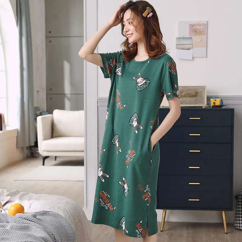 Women's Sleepwear 2022 Short-sleeved Women's Casual Night Gowns Summer Cartoon Nightgowns Home Wear Girls Sleep Lounge Sleeping Dress
