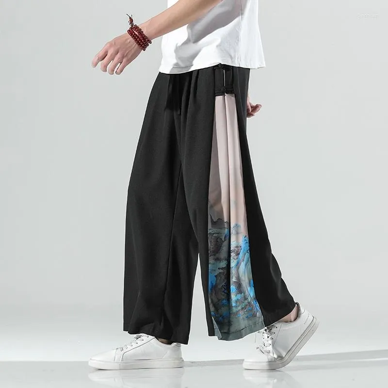 Ubranie etniczne chiński styl patchwork plus size culottes luźne swobodne spodnie męskie bawełniane lniane spodnie szerokokątne nogi Harajuku Mężczyzna 30434