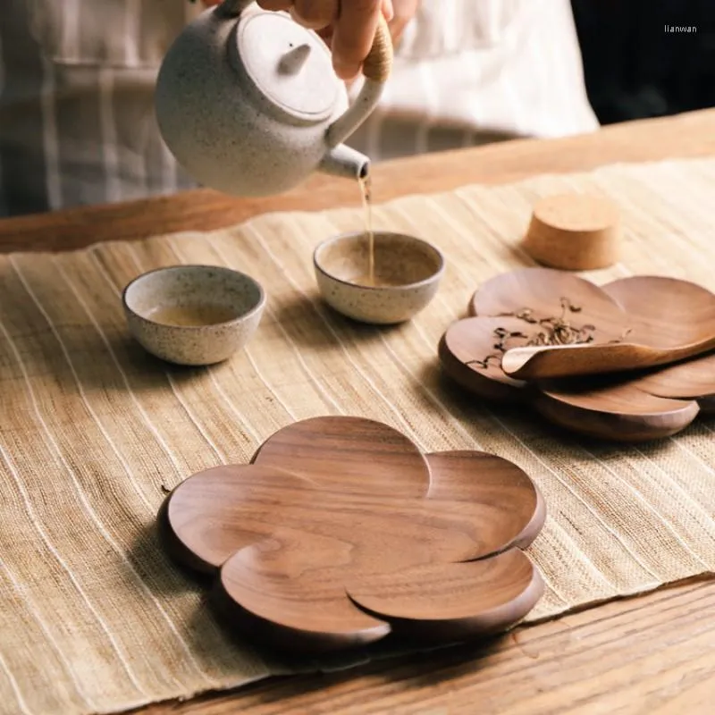 Table Mats Durable Wood Coasters Placemats Petal Heat Resistant Drink Mat Tea Coffee Cup Pad Non-slip Insulation