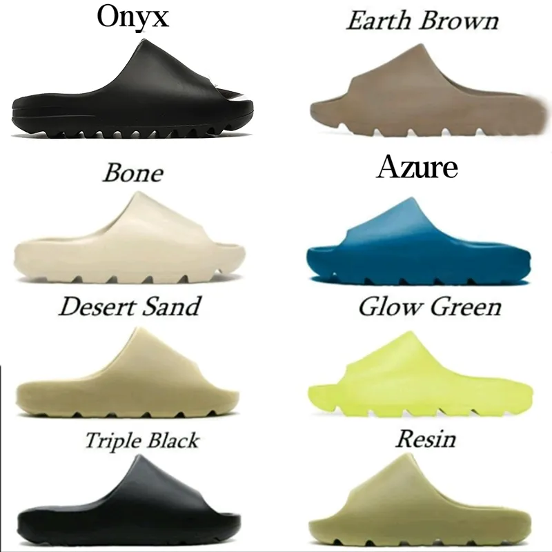 Designer Slippers Flat Beach sandals men women Summer slides sandal Slipper black Onyx Bone Desert sand Earth brown enflame orange Pure Resin Azure outdoor slide