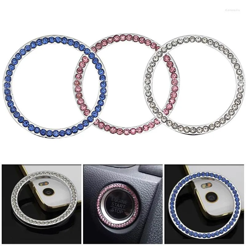 Interiördekorationer 40mm/1.57 "Auto Car Bling Decorative Accessories Automobiles Start Switch Button Diamond Rhinestone Ring Circle Trim