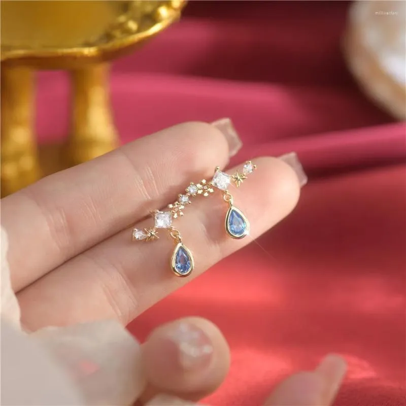 Hoop Earrings Bright Galaxy High-end Midsummer Night's Dream Sapphire Water Drop Exquisite All-match Temperament Women