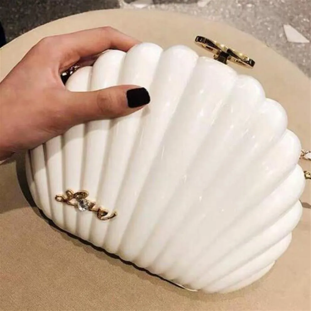 Elegant Ivory Pearl Shell wristband bag Brand Clutch Wallet Designer chain Shoulder Bag Luxury VIP gift Purse Black pearl she270M