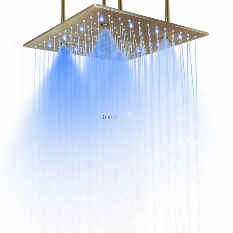 Estilo europeu 400x400mm cabeça de chuveiro do banheiro temperatura da água chuveiro escondido chuva névoa led mudança cor misturador do chuveiro