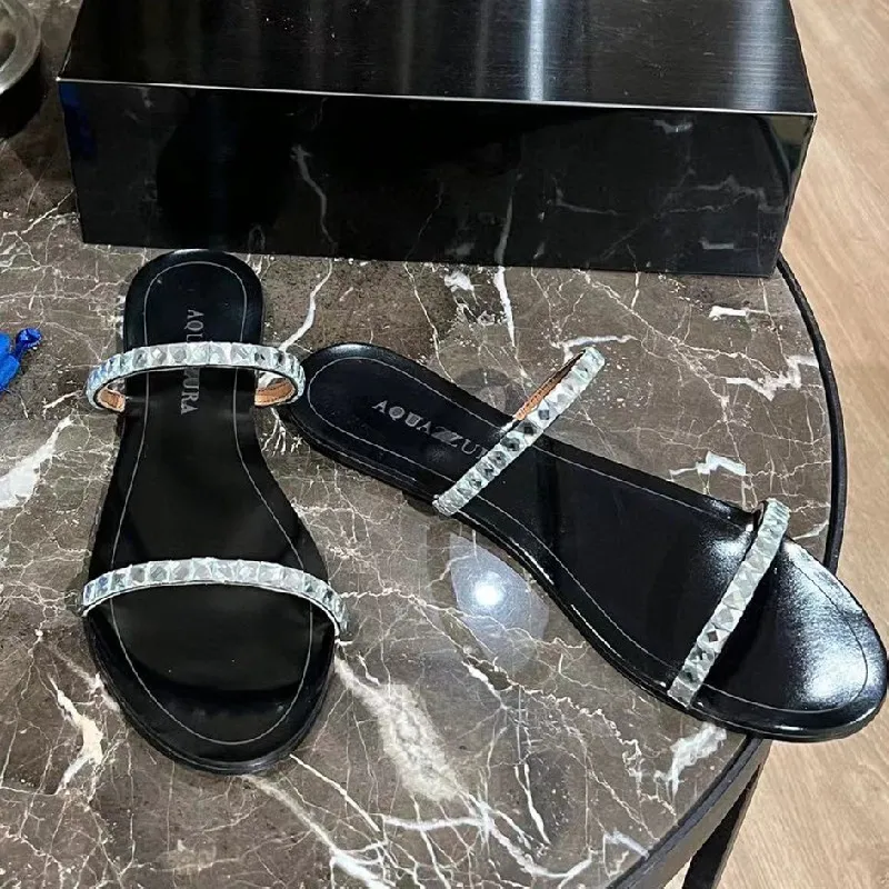 Female Shoes Slippers Flat Luxury Slides Low Rubber Flip Flops String Bead 2022 Designer Summer Hawaiian PU Rome Basic Shoes Rub