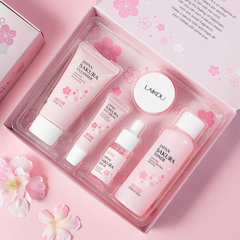 Ansikte hudvård set rengöringsmedel sakura essens kräm fuktgivande toner ögon grädde ansikte serum ögonhudvård 5 st/set