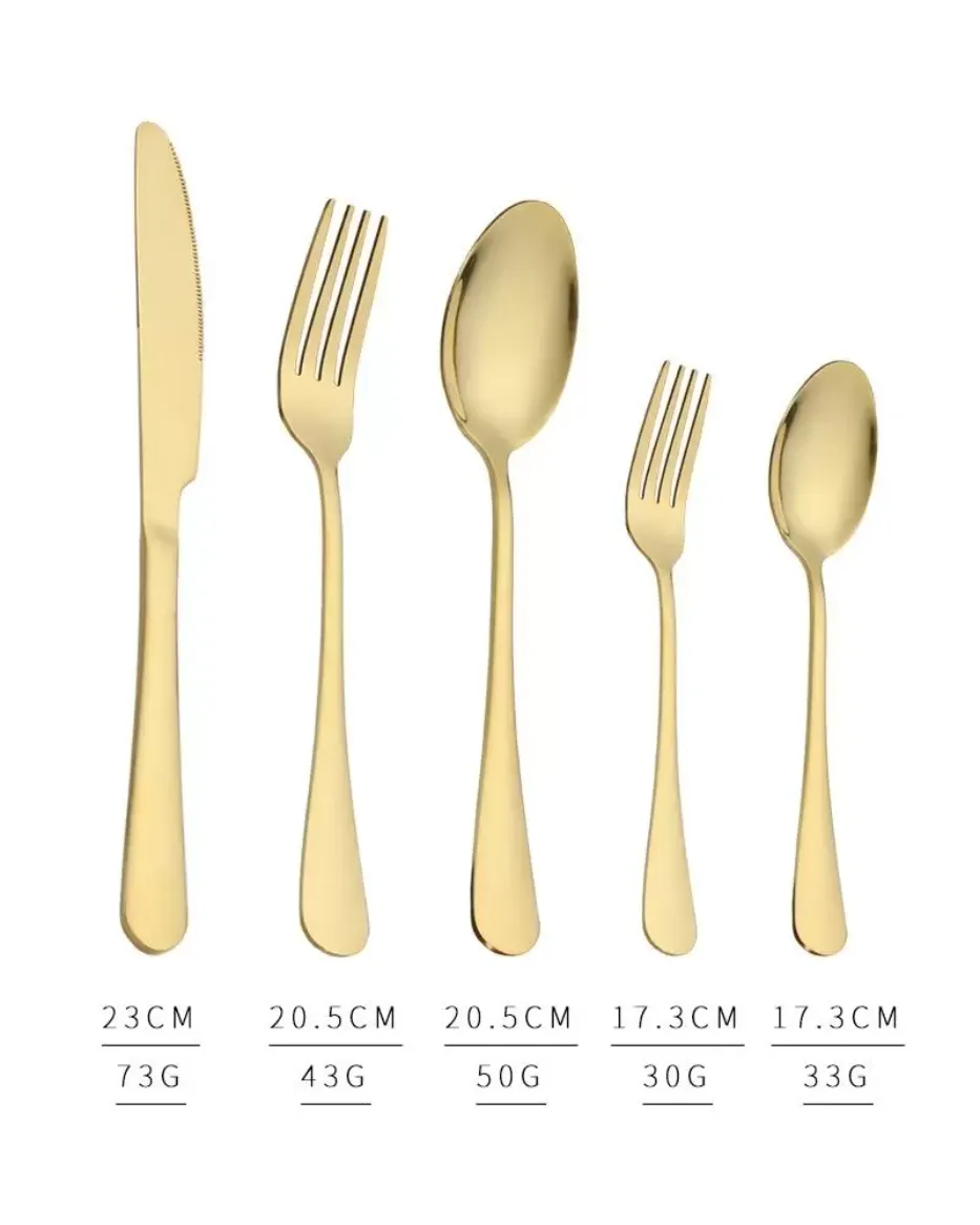 Ensemble de couverts en acier inoxydable or argent, argenterie de qualité alimentaire, ustensiles comprenant couteau, fourchette, cuillère cuillère à café P1216