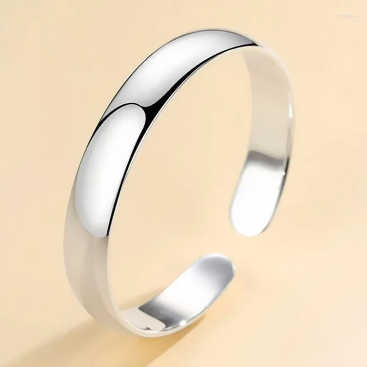 Bracelet Solide Lisse 10mm Bracelet Femme Personnalité Simple Plaqué Argent Ouvert Fête De Mariage Bijoux Cadeau D'anniversaire