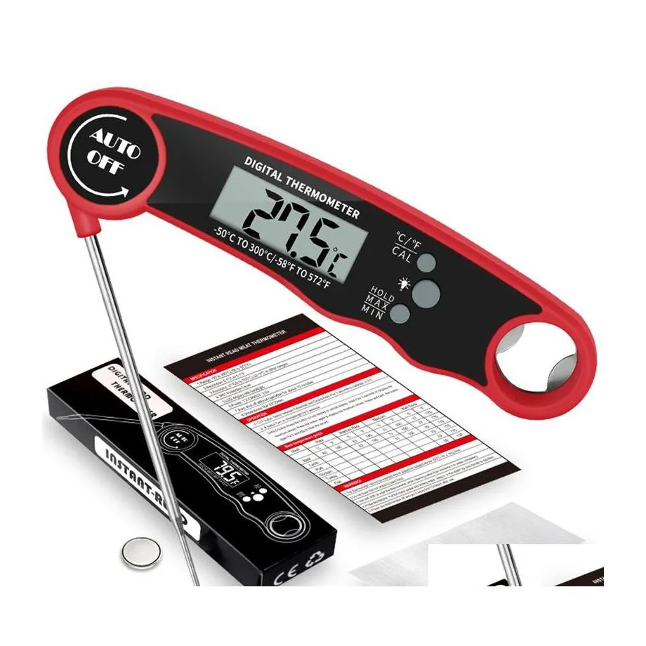 Termometrar Mattermometer med bakgrundsbelysning Digital Instant L￤s k￶tt f￶r k￶k matlagning BBQ Milk Coffee and Oil Deect Frey Drop DHGPV