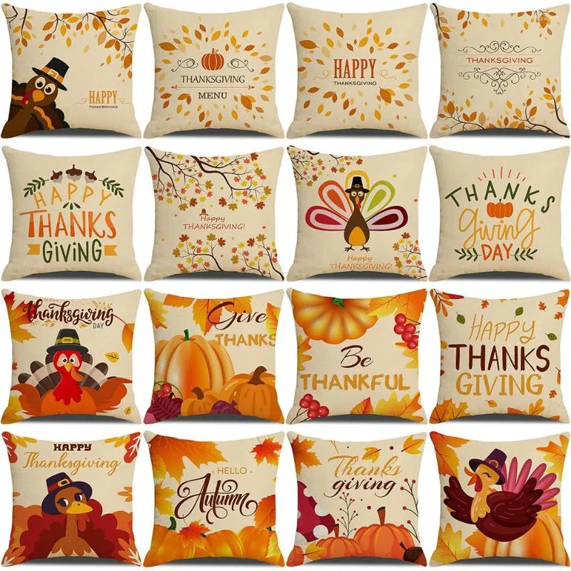 Oreiller dindes citrouille couverture joyeux Thanksgiving cadeaux vacances fête décor à la maison oreillers coton lin taies d'oreiller 45x45cm
