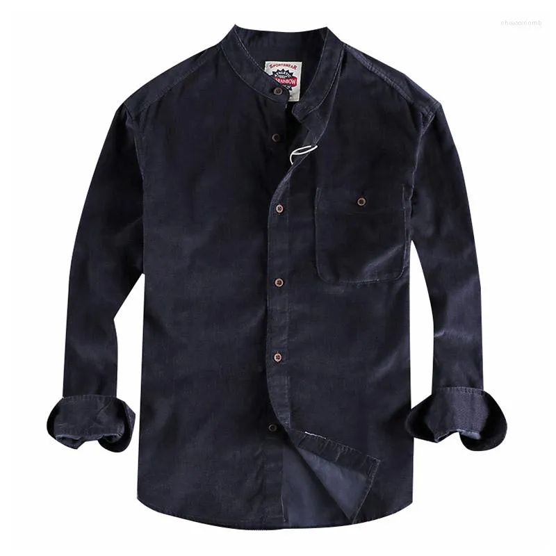 Men's Casual Shirts Mcikkny Men's Vintage Solid Color Corduroy Long Sleeves Classic Top For Male Cotton