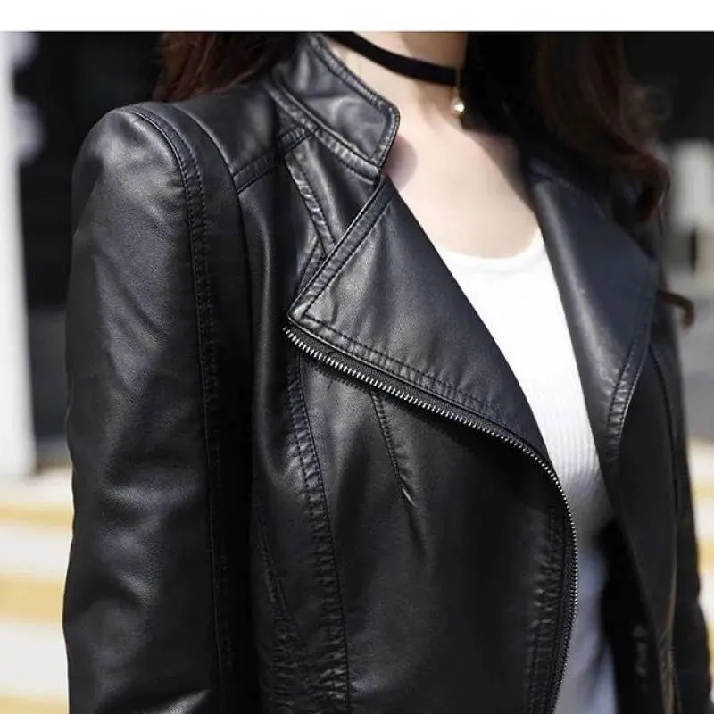 Ladies black leather top jacket size 16