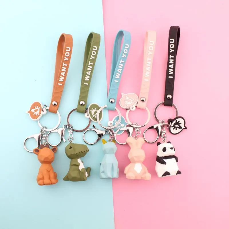 Keychains 사랑스러운 동물 공룡 팬더 사슴 키 체인 키 체인 여성 보석류 귀여운 실리콘 인형 키 홀더 선물 K57