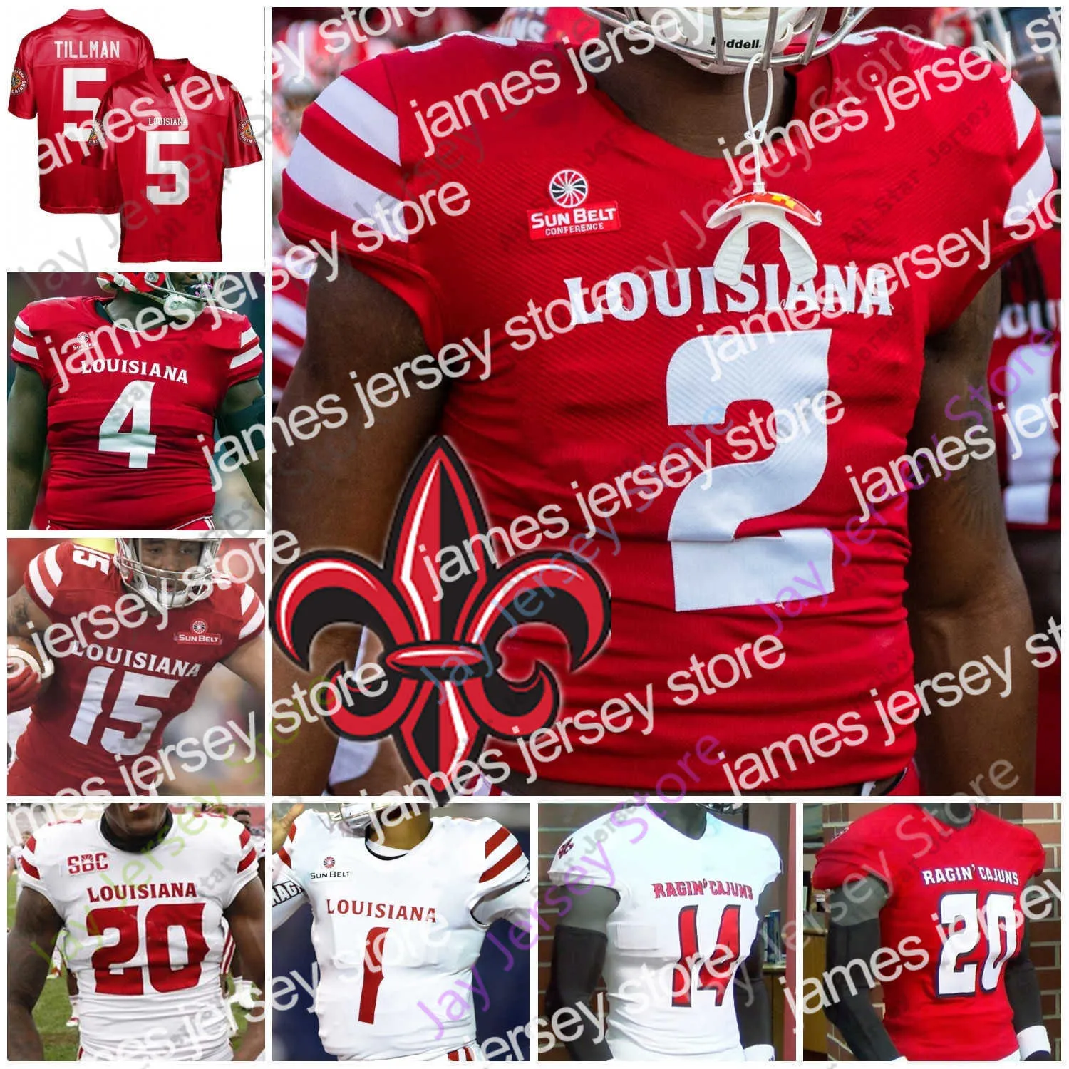 Maillots de football Maillots de football Louisiane Ragin' Cajuns Maillot de football NCAA College Charles Tillman Levi Lewis Trey Ragas Elijah Mitchell Peter LeBlanc