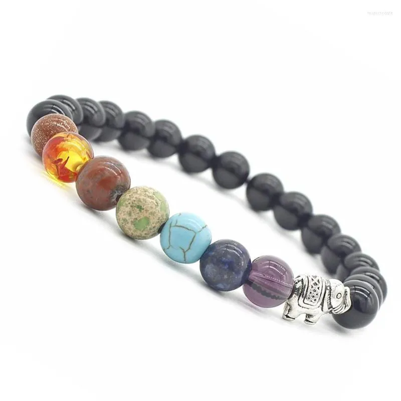 Pulseira de metal animal de elefante elefante 7 chakras reiki cura de contas redondas