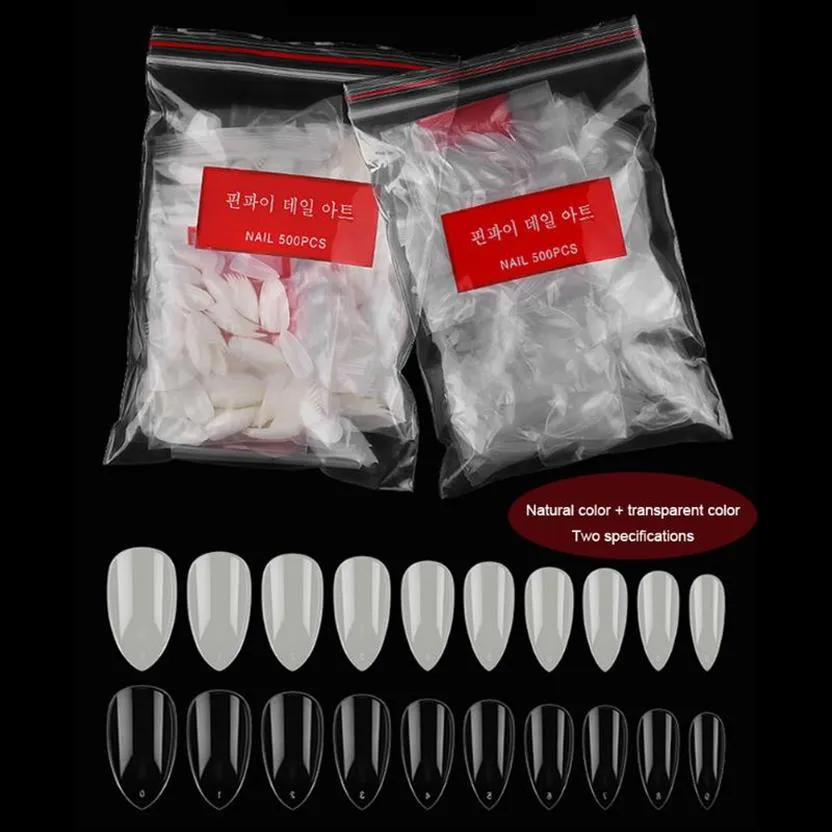 Kit per nail art 500 pezzi Unghie finte alla mandorla Punte trasparenti Copertura completa Acrilico Falso Estensioni fai da te Premere su Manicure241E