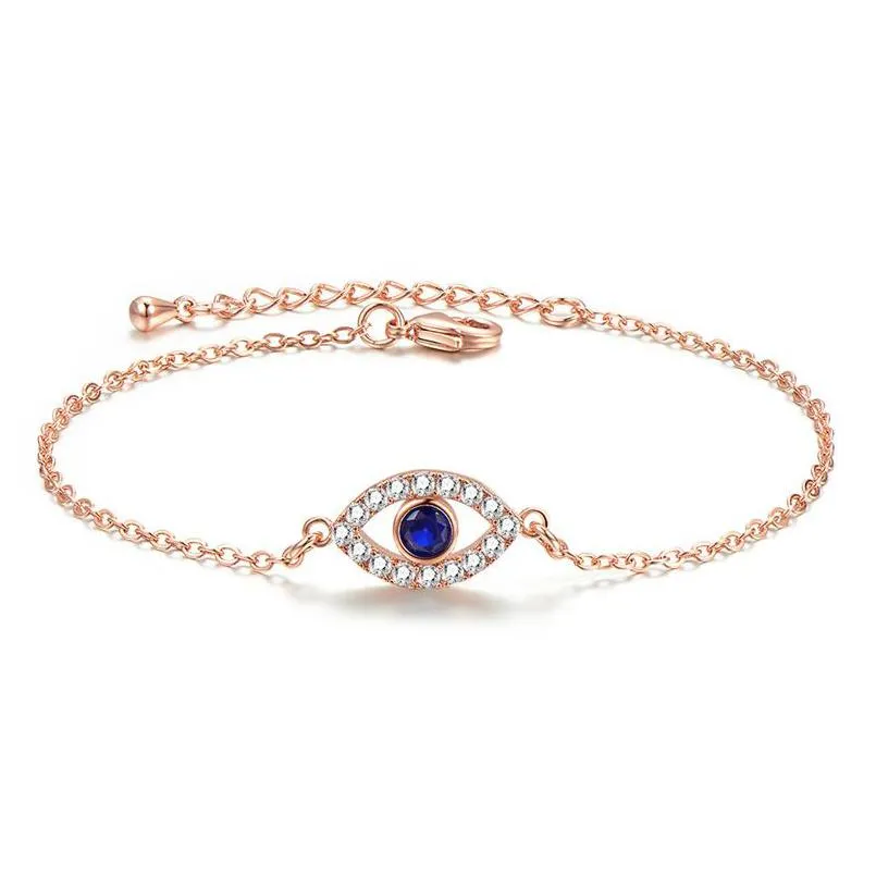 Charm Bracelets Blue Evil Eye Bracelet Crystal Zircon Link Chain Fashion Vintage Bangles For Women Girls Statement Iced Out Rhinesto Dh56Z