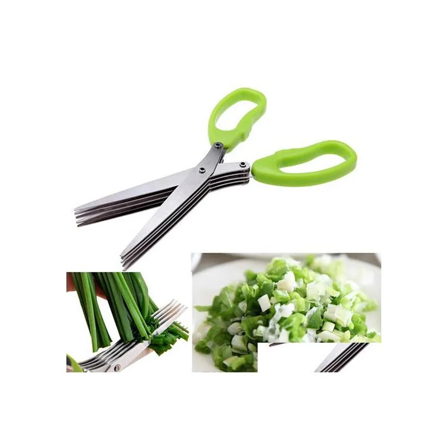 Fruit Vegetable Tools Stainless Steel Cooking Kitchen Accessories Knives 5 Layers Scissors Sushi Shredded Scallion Cut Herb Spices Dhjhp