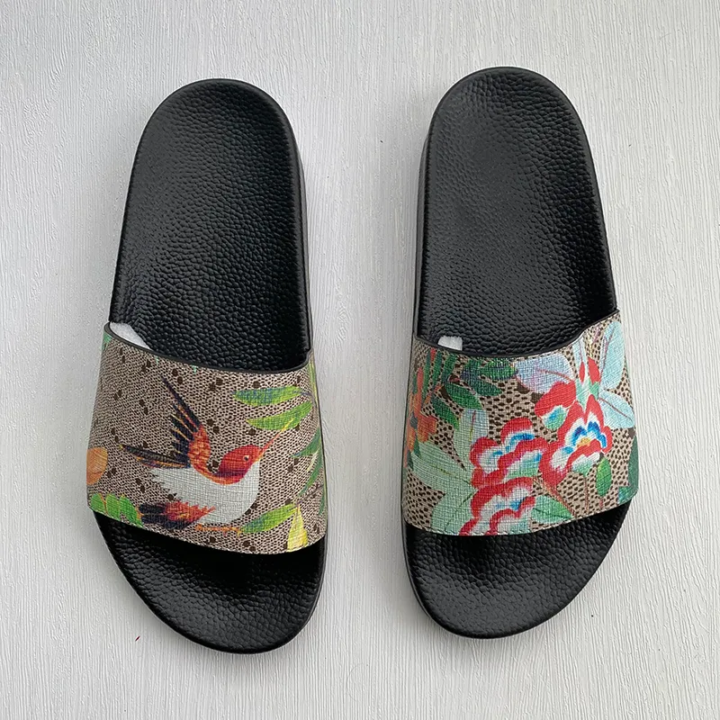 TSM Designer Rubber Slides Black Flat Sandals Blooms Green Red