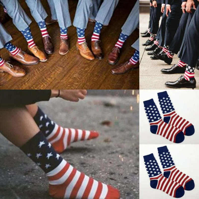 Meias masculinas Moda American Flag Cotton Starsstripes USA Sock Old Glory Casual